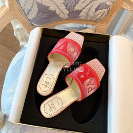 Roger Vivier Summer Embroidered Canvas Leather High Heel Slippers Red
