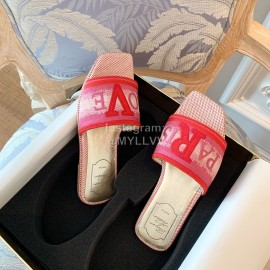 Roger Vivier Summer Embroidered Canvas Leather Flat Heel Slippers Red