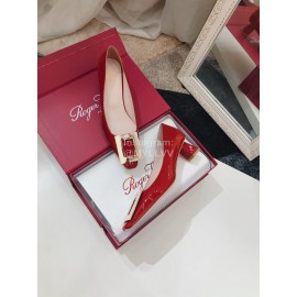 Roger Vivier New Square Buckle Patent Leather High Heels Red