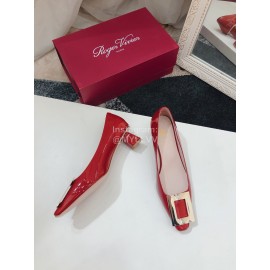 Roger Vivier New Square Buckle Patent Leather High Heels Red