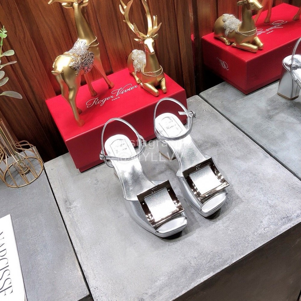 Roger Vivier Summer Fashion Cowhide High Heel Sandals For Women Silver
