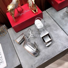 Roger Vivier Summer Fashion Cowhide High Heel Sandals For Women Silver