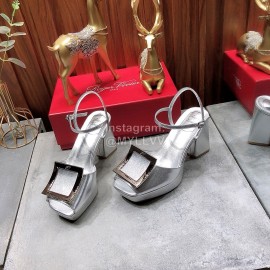 Roger Vivier Summer Fashion Cowhide High Heel Sandals For Women Silver