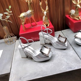 Roger Vivier Summer Fashion Cowhide High Heel Sandals For Women Silver