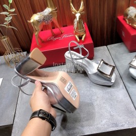 Roger Vivier Summer Fashion Cowhide High Heel Sandals For Women Silver