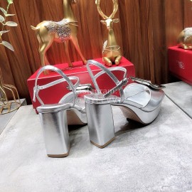 Roger Vivier Summer Fashion Cowhide High Heel Sandals For Women Silver