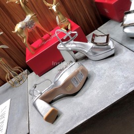 Roger Vivier Summer Fashion Cowhide High Heel Sandals For Women Silver