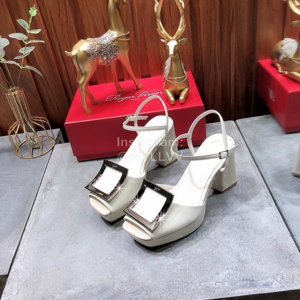 Roger Vivier Summer Fashion Cowhide High Heel Sandals For Women White