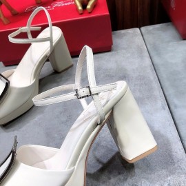 Roger Vivier Summer Fashion Cowhide High Heel Sandals For Women White