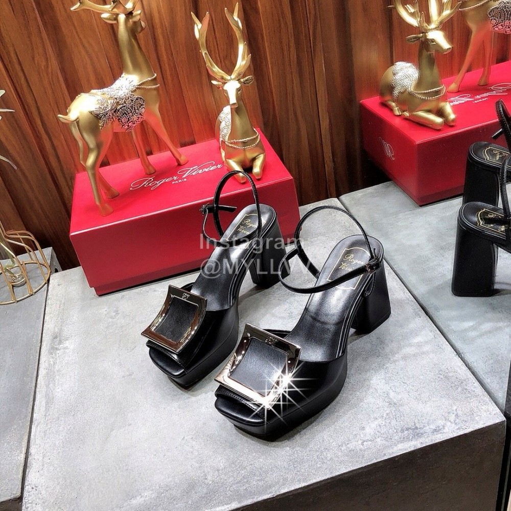 Roger Vivier Summer Fashion Cowhide High Heel Sandals For Women Black