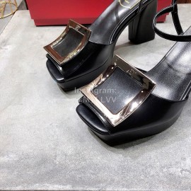 Roger Vivier Summer Fashion Cowhide High Heel Sandals For Women Black