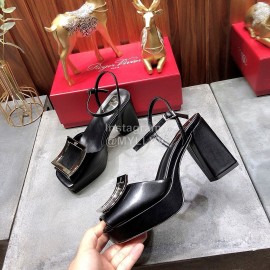 Roger Vivier Summer Fashion Cowhide High Heel Sandals For Women Black