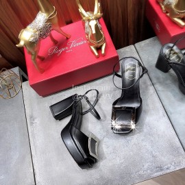 Roger Vivier Summer Fashion Cowhide High Heel Sandals For Women Black