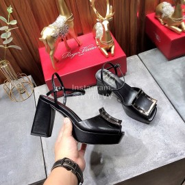 Roger Vivier Summer Fashion Cowhide High Heel Sandals For Women Black