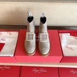 Roger Vivier Fashion Square Crystal Buckle Cowhide Short Boots For Women Gray
