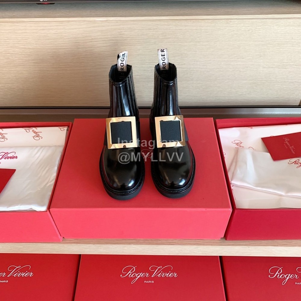 Roger Vivier Fashion Square Gold Buckle Cowhide Short Boots For Women