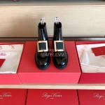 Roger Vivier Fashion Square Gold Buckle Cowhide Short Boots For Women