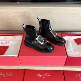 Roger Vivier Fashion Square Gold Buckle Cowhide Short Boots For Women