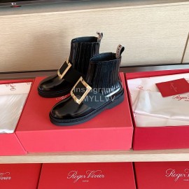 Roger Vivier Fashion Square Gold Buckle Cowhide Short Boots For Women