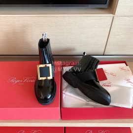 Roger Vivier Fashion Square Gold Buckle Cowhide Short Boots For Women