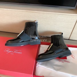 Roger Vivier Fashion Square Gold Buckle Cowhide Short Boots For Women