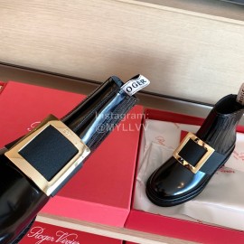 Roger Vivier Fashion Square Gold Buckle Cowhide Short Boots For Women