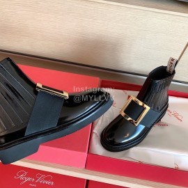 Roger Vivier Fashion Square Gold Buckle Cowhide Short Boots For Women