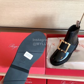 Roger Vivier Fashion Square Gold Buckle Cowhide Short Boots For Women