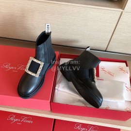 Roger Vivier Fashion Square Crystal Buckle Cowhide Short Boots For Women Black