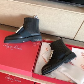 Roger Vivier Fashion Square Crystal Buckle Cowhide Short Boots For Women Black