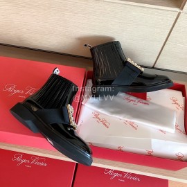Roger Vivier Fashion Square Buckle Patent Leather Short Boots For Women Black