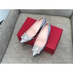 Roger Vivier Spring Summer Crystal Buckle Sheepskin Pointed High Heels Blue