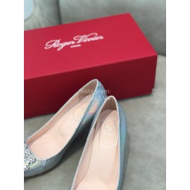 Roger Vivier Spring Summer Crystal Buckle Sheepskin Pointed High Heels Blue