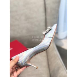 Roger Vivier Spring Summer Crystal Buckle Sheepskin Pointed High Heels Blue