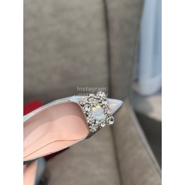 Roger Vivier Spring Summer Crystal Buckle Sheepskin Pointed High Heels Blue