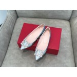 Roger Vivier Spring Summer Crystal Buckle Sheepskin Pointed Flat Heels Blue