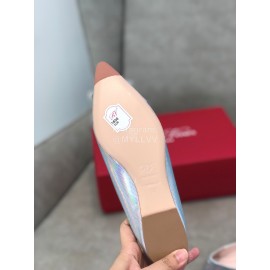 Roger Vivier Spring Summer Crystal Buckle Sheepskin Pointed Flat Heels Blue