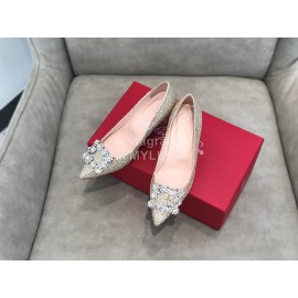 Roger Vivier Spring Summer Crystal Buckle Sheepskin Pointed High Heels