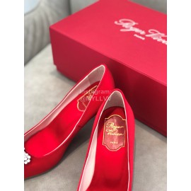 Roger Vivier Spring Summer Crystal Buckle Sheepskin Pointed High Heels Red