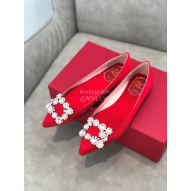 Roger Vivier Spring Summer Crystal Buckle Sheepskin Pointed Flat Heels Red