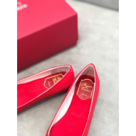 Roger Vivier Spring Summer Crystal Buckle Sheepskin Pointed Flat Heels Red