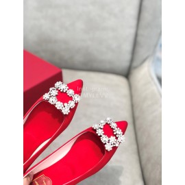 Roger Vivier Spring Summer Crystal Buckle Sheepskin Pointed Flat Heels Red