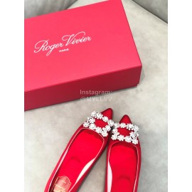 Roger Vivier Spring Summer Crystal Buckle Sheepskin Pointed Flat Heels Red