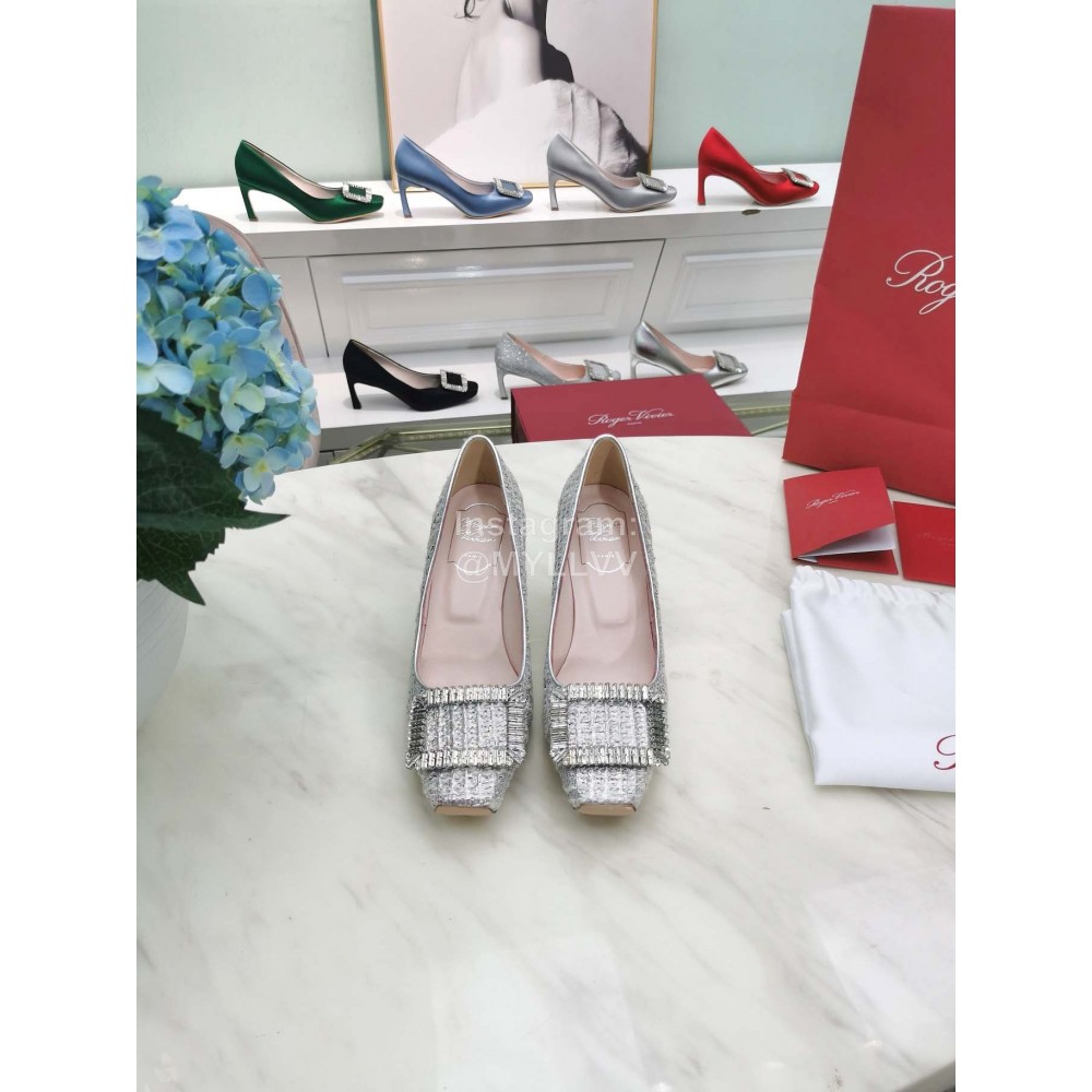 Roger Vivier Autumn Winter New Diamond Square Buckle Silk High Heels 