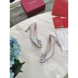 Roger Vivier Autumn Winter New Diamond Square Buckle Silk High Heels 