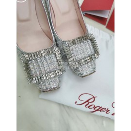 Roger Vivier Autumn Winter New Diamond Square Buckle Silk High Heels 