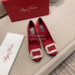 Roger Vivier Square Diamond Buckle Silk High Heels For Women Red