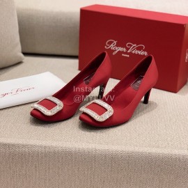 Roger Vivier Square Diamond Buckle Silk High Heels For Women Red