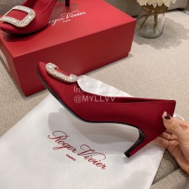 Roger Vivier Square Diamond Buckle Silk High Heels For Women Red