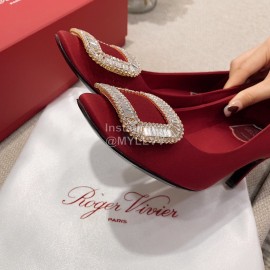 Roger Vivier Square Diamond Buckle Silk High Heels For Women Red